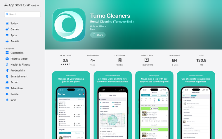 Turno on the App Store: the cleaner marketplace app for Airbnb turnover cleaning